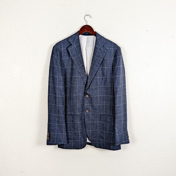 Suitsupply Men's Linen Blazer Jacket Blue windowpane size 42L - Picture 2 of 11